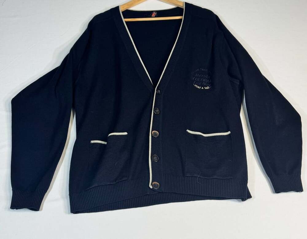 Blue Drake Black Knit Cardigan Sweater with Contrast Trim and Pockets